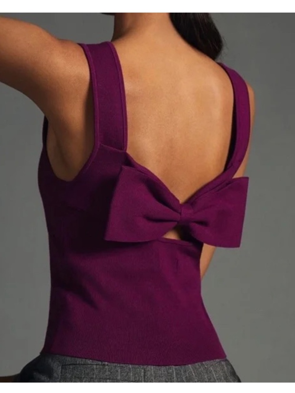 Maeve | Anthropologie | Square Neck Bow-Back Knit Tank Top - Plum | Size S - Picture 2 of 10